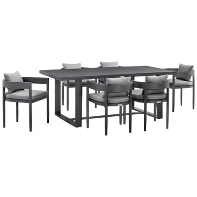 Armen Living Argiope Outdoor 7-piece Dining Table Set In Aluminum With Grey Cushions In Gray