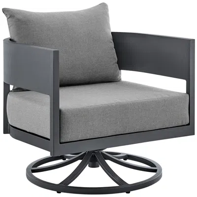 Armen Living Argiope Outdoor Patio Swivel Rocking Chair In Grey Aluminum With Cushions