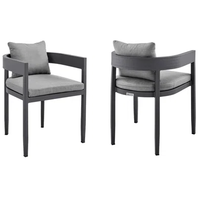 Armen Living Argiope Set Of 2 Outdoor Patio Dining Chairs In Aluminum With Grey Cushions