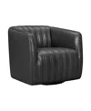 Armen Living Aries 31" Genuine Leather Swivel Barrel Chair In Pewter