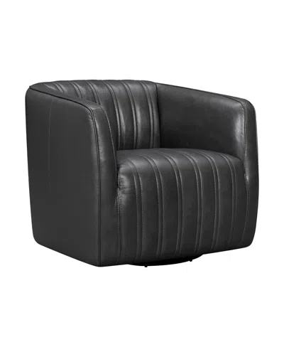 Armen Living Aries 31" Genuine Leather Swivel Barrel Chair In Pewter