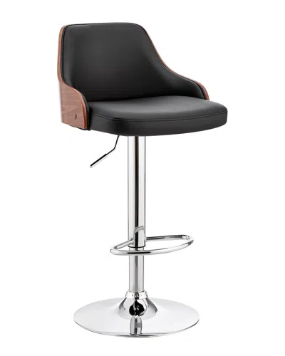 Armen Living Asher Adjustable Chrome Finish Bar Stool In Black