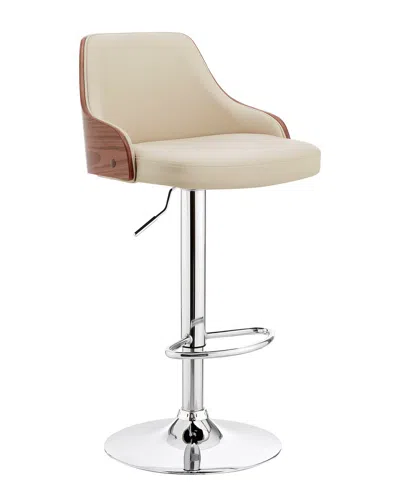 Armen Living Asher Adjustable Chrome Finish Bar Stool In Cream