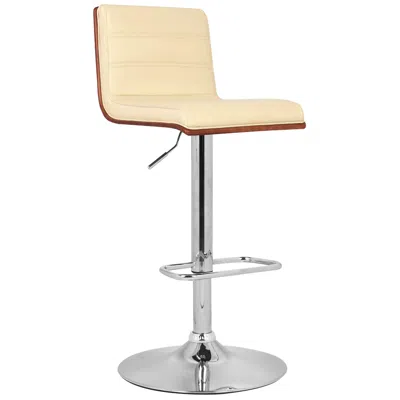 Armen Living Aubrey Adjustable Swivel Barstool In Cream Faux Leather And Chrome Finish In Brown