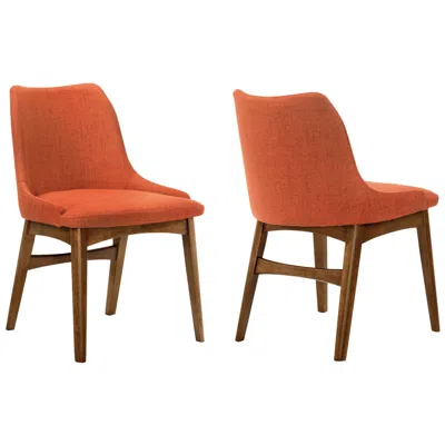 Armen Living Azalea Set Of 2 Dining Side Chairs In Orange Fabric And Walnut Wood