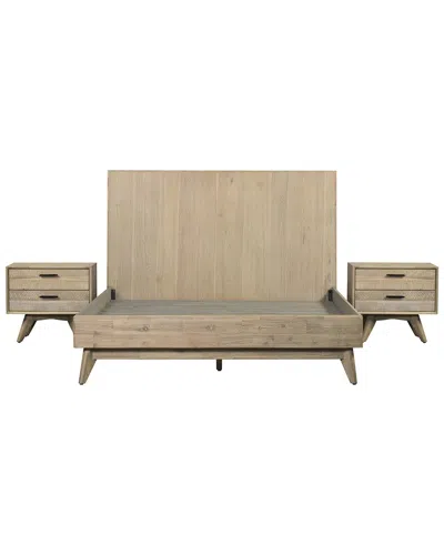 Armen Living Baly 3pc Acacia Queen Platform Bed And Nightstands Bedroom Set In Gray