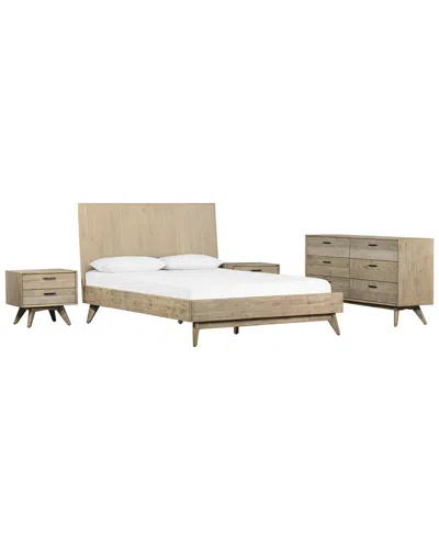 Armen Living Baly 4pc Acacia Queen Loft Bedroom Set In Gray