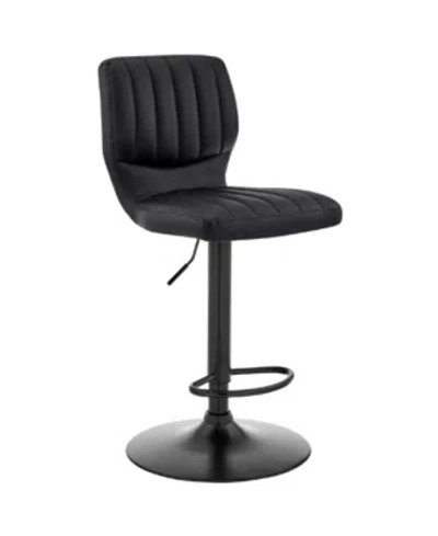 Armen Living Bardot Adjustable Faux Leather Swivel Bar Stool In Black