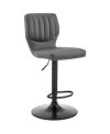 Armen Living Bardot Adjustable Faux Leather Swivel Bar Stool In Gray