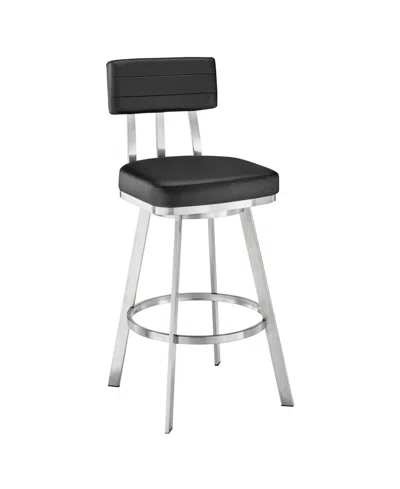 Armen Living Benjamin 30" Swivel Bar Stool In Brushed Stainless Steel With Faux Leather In Black,brushed Stainless Steel