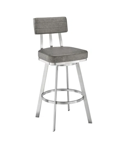 Armen Living Benjamin 30" Swivel Bar Stool In Brushed Stainless Steel With Faux Leather In Gray,brushed Stainless Steel