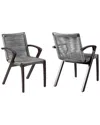 Armen Living Brielle Outdoor Dark Eucalyptus Wood And Rope Dining Chairs, Set Of 2