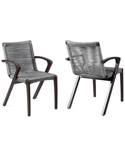 Armen Living Brielle Outdoor Dark Eucalyptus Wood And Rope Dining Chairs, Set Of 2 In Multi