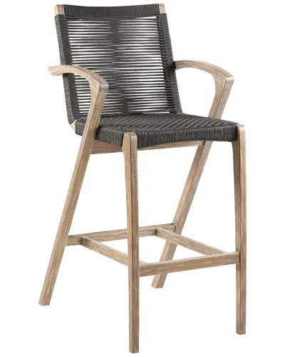 Armen Living Brielle Outdoor Light Eucalyptus Wood And Charcoal Rope Counter And Bar Height Stool In Brown