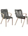ARMEN LIVING ARMEN LIVING BRIELLE OUTDOOR LIGHT EUCALYPTUS WOOD AND CHARCOAL ROPE DINING CHAIRS