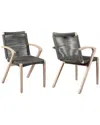 Armen Living Brielle Outdoor Light Eucalyptus Wood And Charcoal Rope Dining Chairs