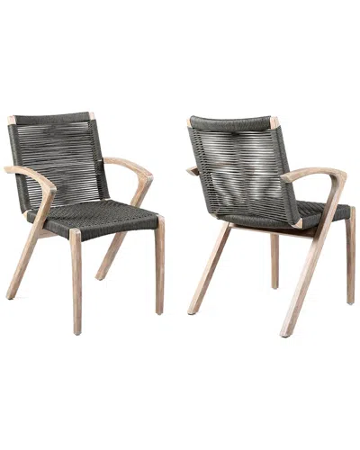 Armen Living Brielle Outdoor Light Eucalyptus Wood And Charcoal Rope Dining Chairs In Black