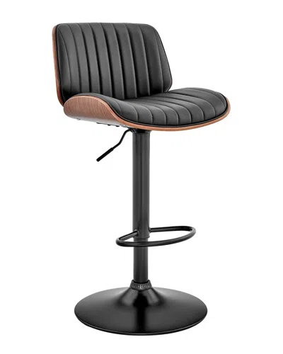 Armen Living Brock Adjustable Walnut Wood Bar Stool In Black