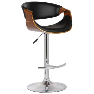 Armen Living Butterfly Black Faux Leather Adjustable Swivel Bar Stool In Brown