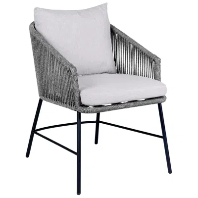 Armen Living Calica Outdoor Patio Dining Chair In Black Metal And Grey Rope In Multi