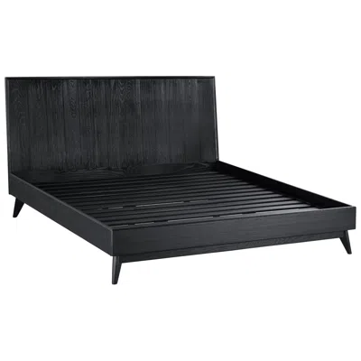 Armen Living Carnaby King Platform Bed Frame In Black Brushed Oak Wood, And Metal