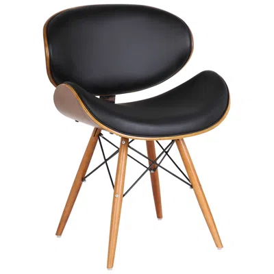 Armen Living Cassie Black Faux Leather And Walnut Wood Dining Chair