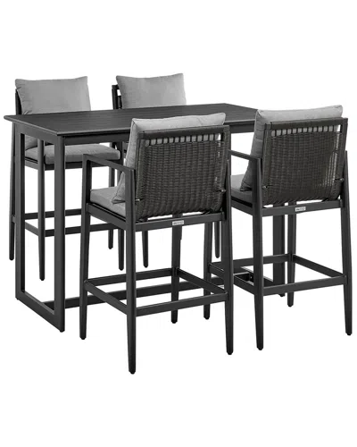 Armen Living Cayman Outdoor Patio 5-piece Bar Table Set In Black