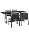 Armen Living Cayman Outdoor Patio 5pc Dining Table Set In Black
