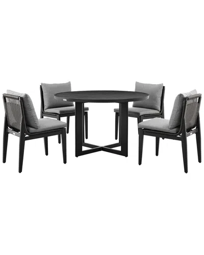 Armen Living Cayman Outdoor Patio 5pc Round Dining Table Set In Black