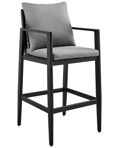Armen Living Cayman Outdoor Patio Counter Height Bar Stool In Black