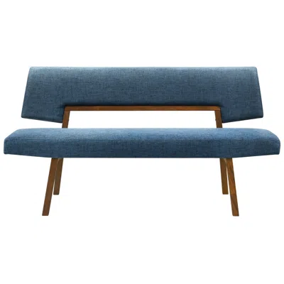 Armen Living Channell 63" Wide Blue Fabric Walnut Wood Dining Bench