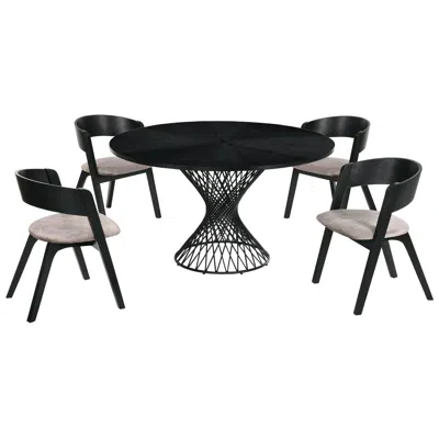 Armen Living Cirque And Jackie 5 Piece 54 In. Round Dining Set In Black Mdf And Metal In Multi