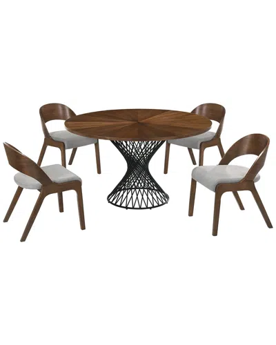 Armen Living Cirque And Polly 5pc Walnut Round Dining Set In Brown