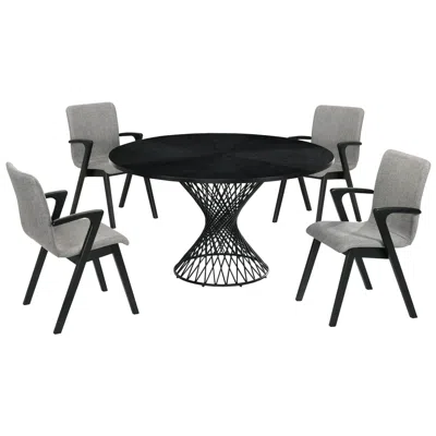 Armen Living Cirque And Varde 5 Piece 54 In. Round Dining Set In Black Mdf And Metal In Gray