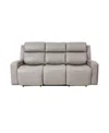 Armen Living Claude 83" Genuine Leather In Dual Power Headrest And Lumbar Support Reclining Sofa In Light Gray