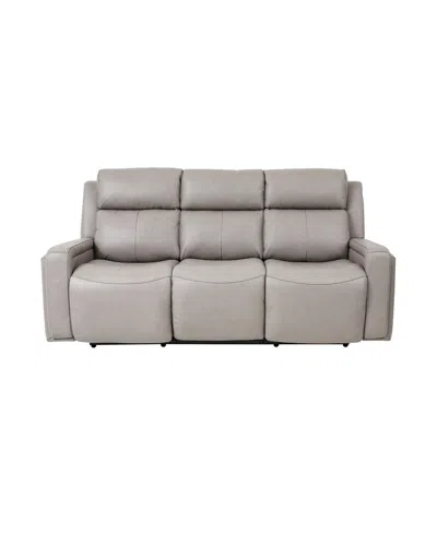 Armen Living Claude 83" Genuine Leather In Dual Power Headrest And Lumbar Support Reclining Sofa In Light Gray