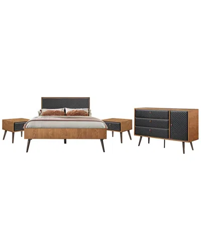 Armen Living Coco Rustic 4pc Upholstered Platform Bedroom Set