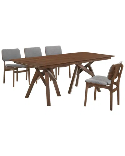 Armen Living Cortina And Lima 5pc Walnut Rectangular Dining Set In Brown