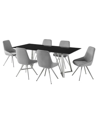 Armen Living Cressida & Skye Fabric7pc Rectangular Dining Set In Black