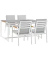 ARMEN LIVING ARMEN LIVING CROWN 5PC WHITE ALUMINUM AND TEAK OUTDOOR DINING SET WITH LIGHT GRAY FABRIC