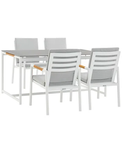 Armen Living Royal 5pc White Aluminum And Teak Outdoor Dining Set