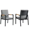 ARMEN LIVING ARMEN LIVING CROWN BLACK ALUMINUM AND TEAK OUTDOOR DINING CHAIR WITH DARK GRAY FABRIC
