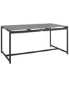 Armen Living Crown Black Aluminum And Teak Outdoor Dining Table With Stone Top In Black