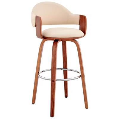 Armen Living Daxton 26 In. Barstool In Walnut Finish With Cream Faux Leather In Brown