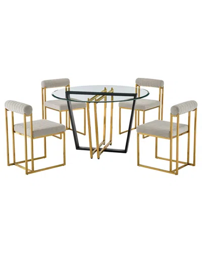 Armen Living Devi Anastasia 5pc Round Glass Dining Table Set In Gray
