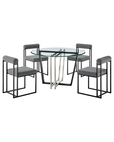 Armen Living Devi Anastasia 5pc Round Glass Dining Table Set In Gray