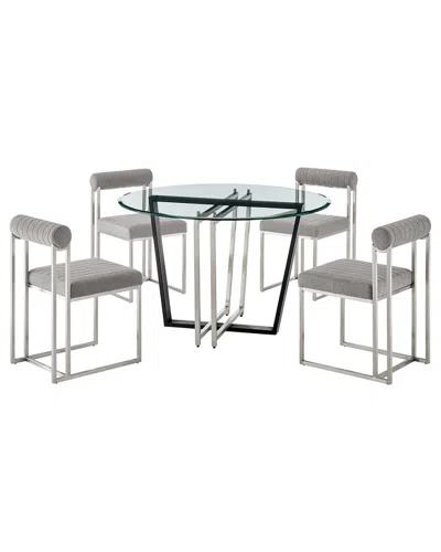 Armen Living Devi Anastasia 5pc Round Glass Dining Table Set In Gray