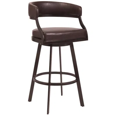 Armen Living Dione 30 In. Swivel Barstool In Brown Faux Leather And Auburn Bay Finish