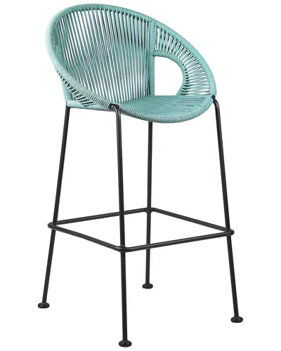 Armen Living Acapulco 30in Indoor Outdoor Steel Bar Stool With Wasabi Rope In Black
