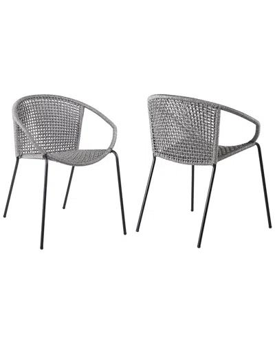 Armen Living Discontinued  Snack Indoor Outdoor Stackable Steel Dining Chair With Rope , Set Of 2 In Black
